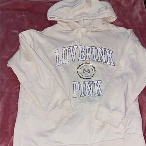 PINK Victoria's Secret Cream Hoodie with Love Pink Graphic